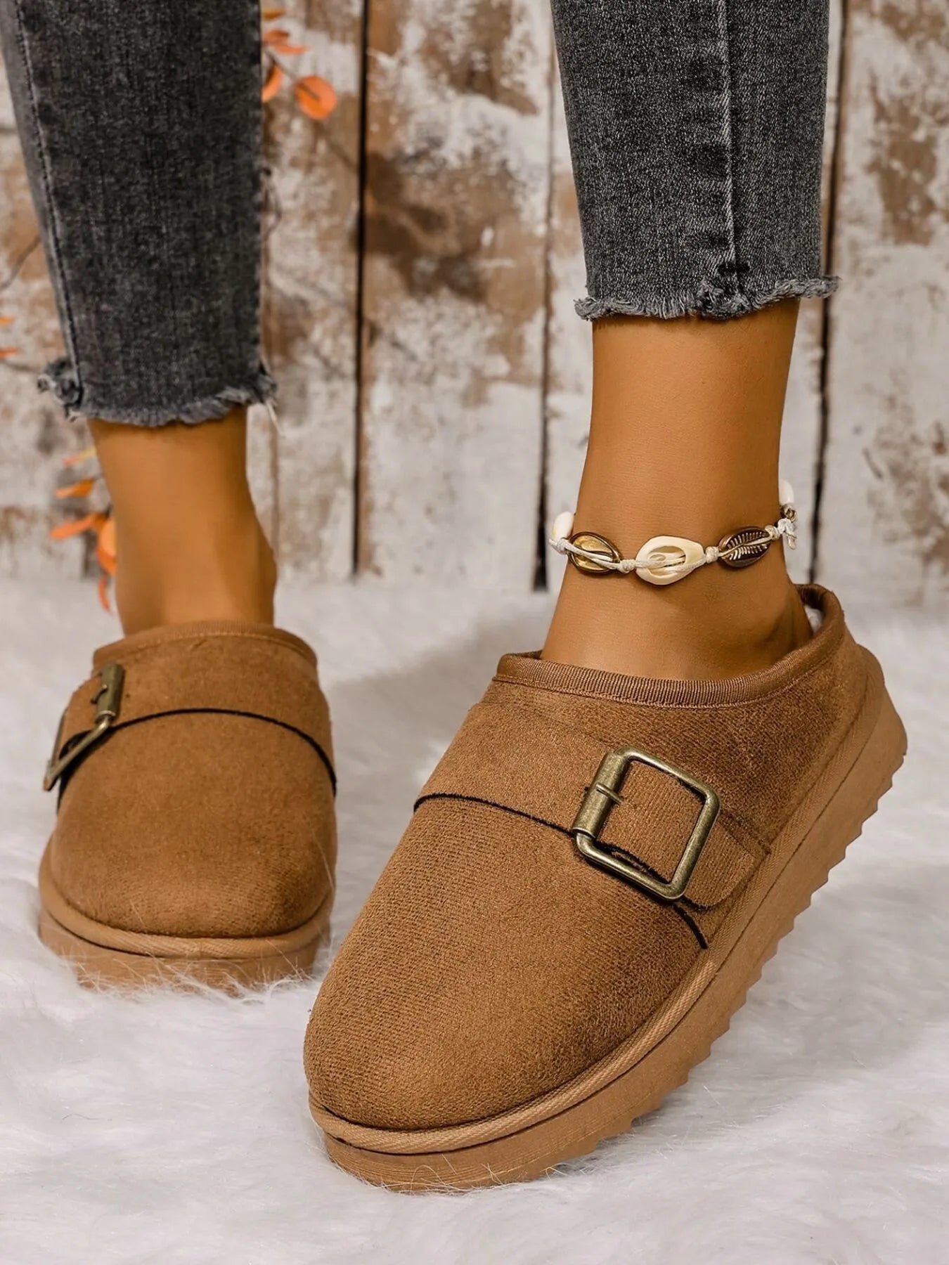 Cozy Buckle Suede Winter Slippers - Loving It Shop