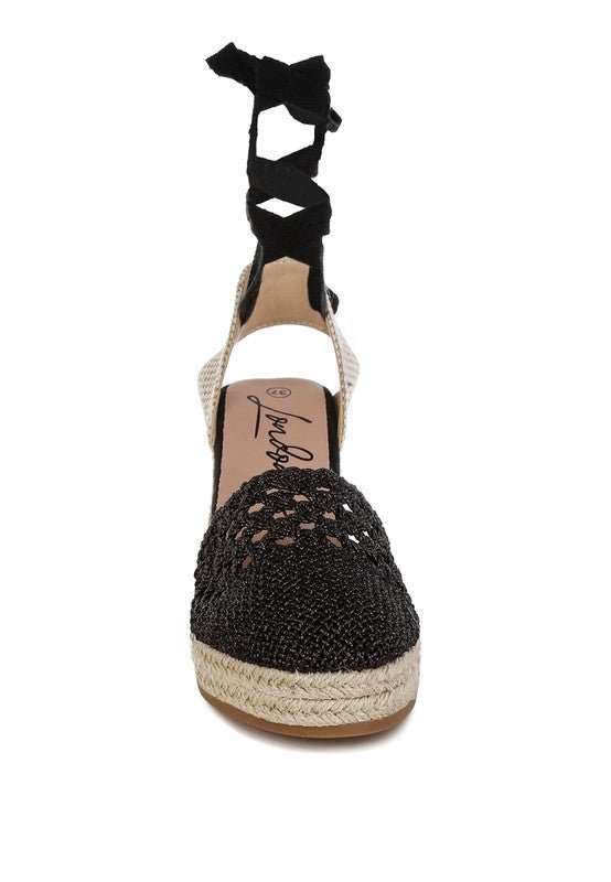 Sea Breeze Woven Lace - Up Espadrille Wedges - Loving It Shop