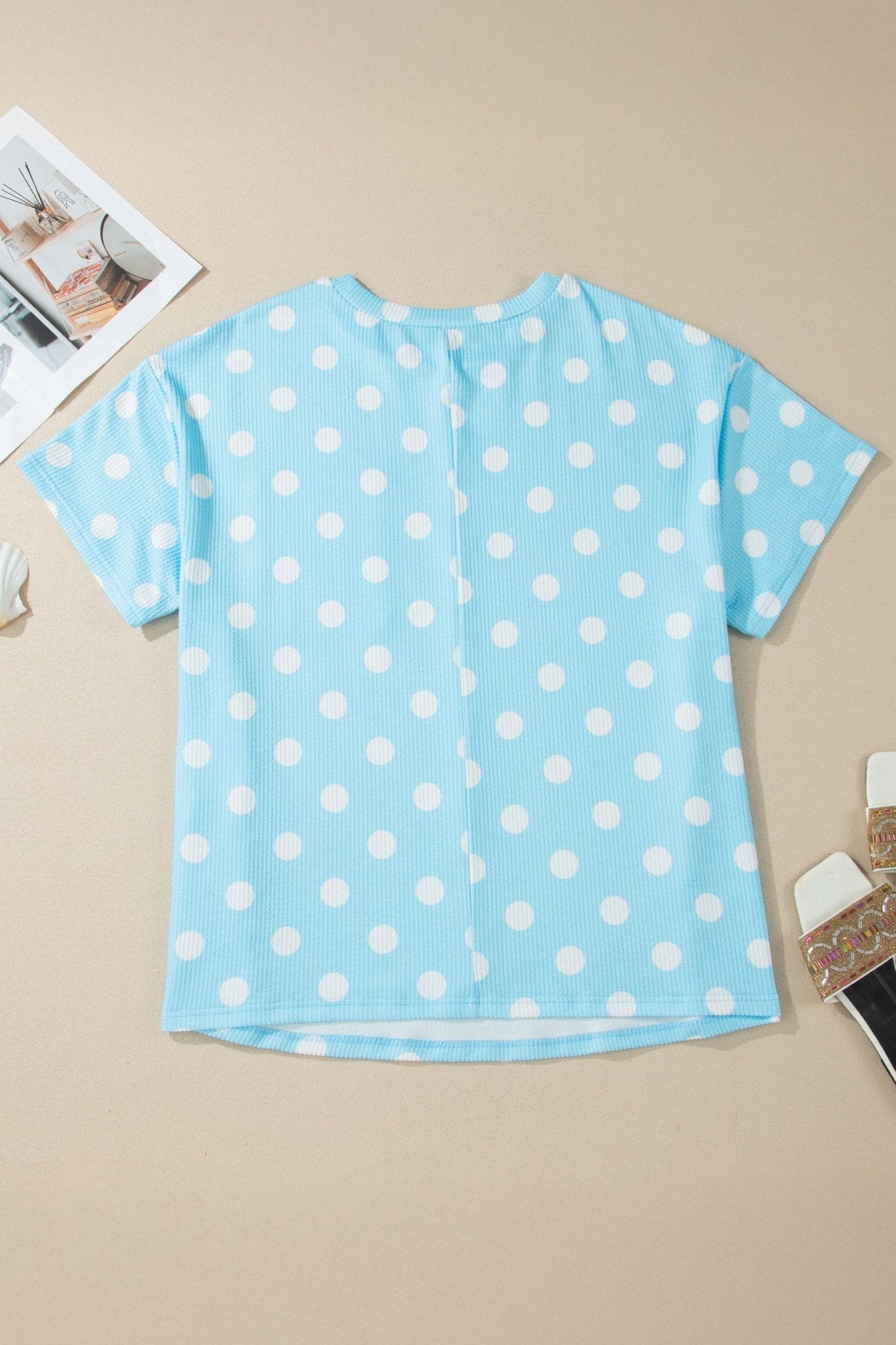 Sky Blue Twisted Rib Polka Dot Print Plus Size T Shirt - Loving It Shop