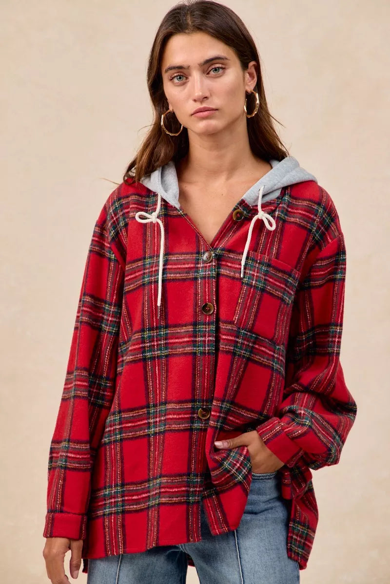 Brushed Plaid Hooded Jacket
