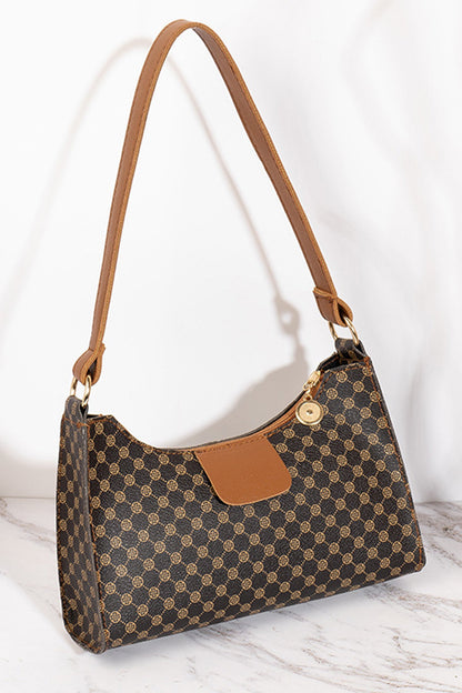 Coffee Luxury Inspired Print PU Leather Shoulder Bag