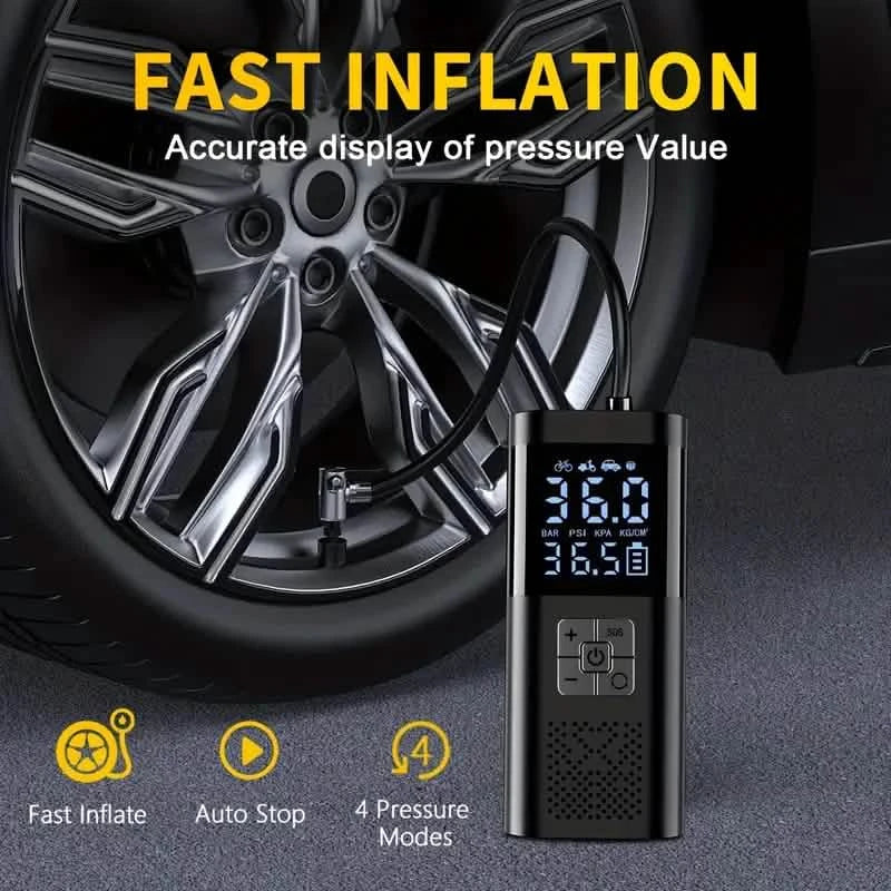 Portable Electric Tire Inflator – 150PSI Air Compressor with Digital Gauge &amp; LED Light