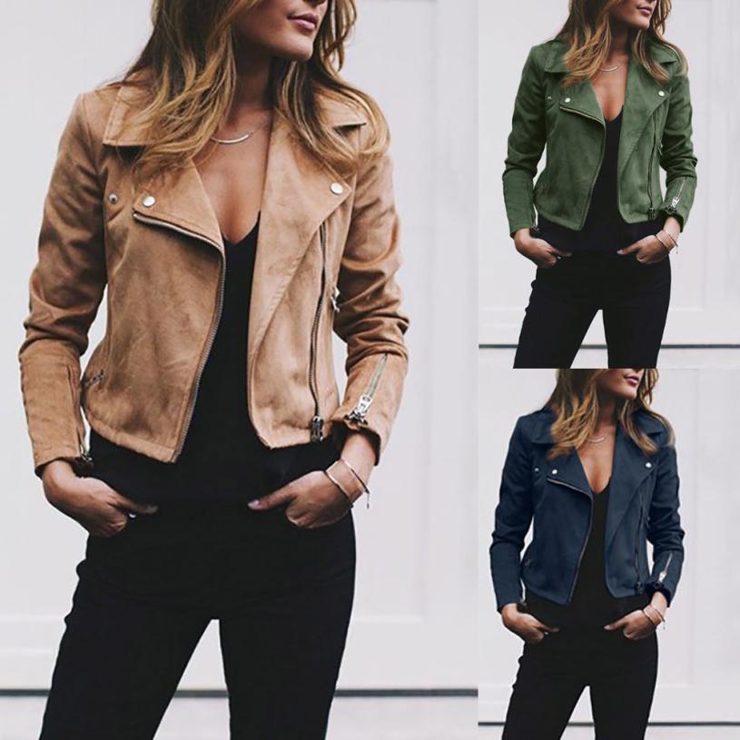 Lapel And Diagonal Zipper Short Women&