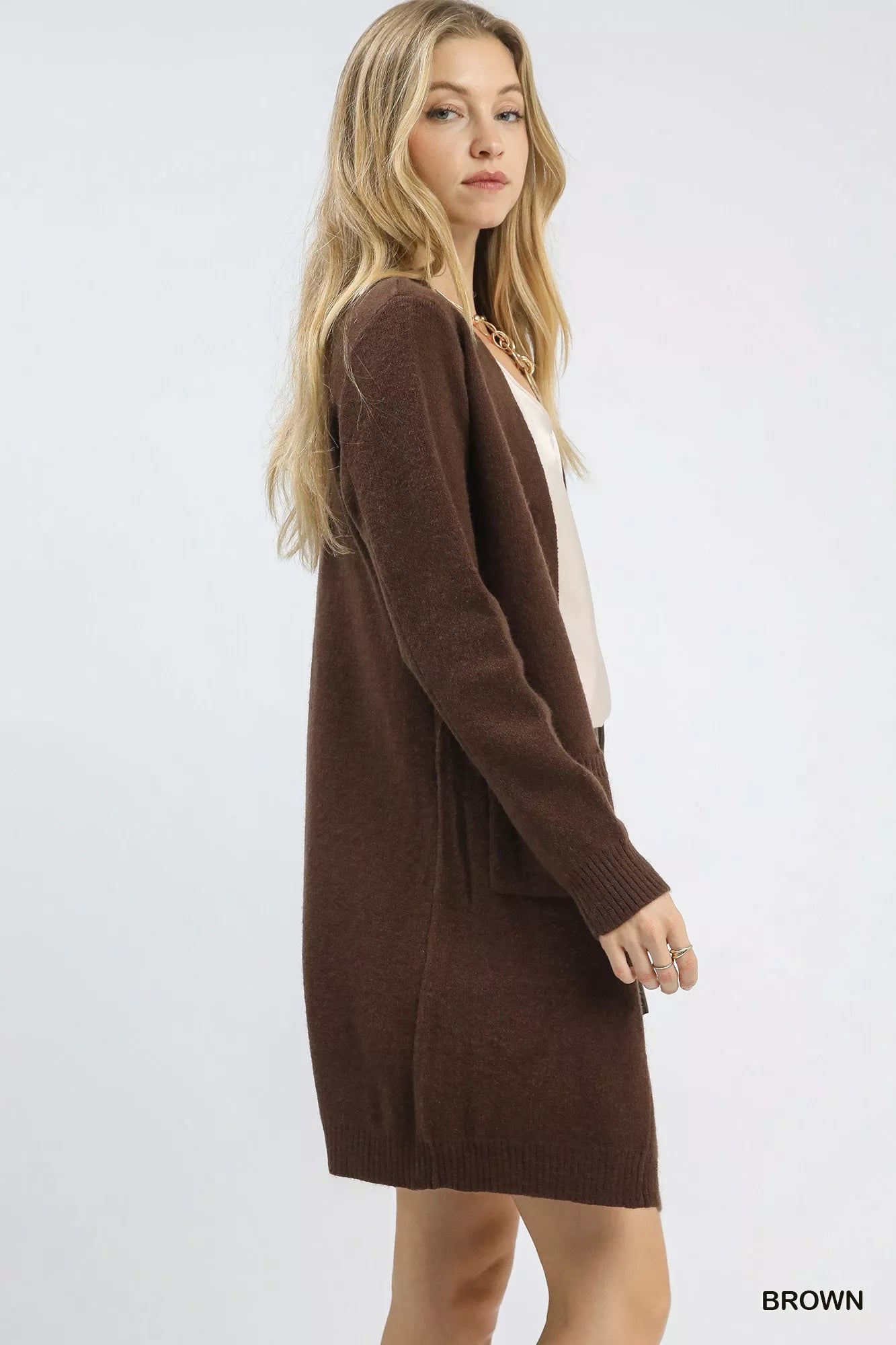 Button-Down Longline Sweater Cardigan with Front Pockets
