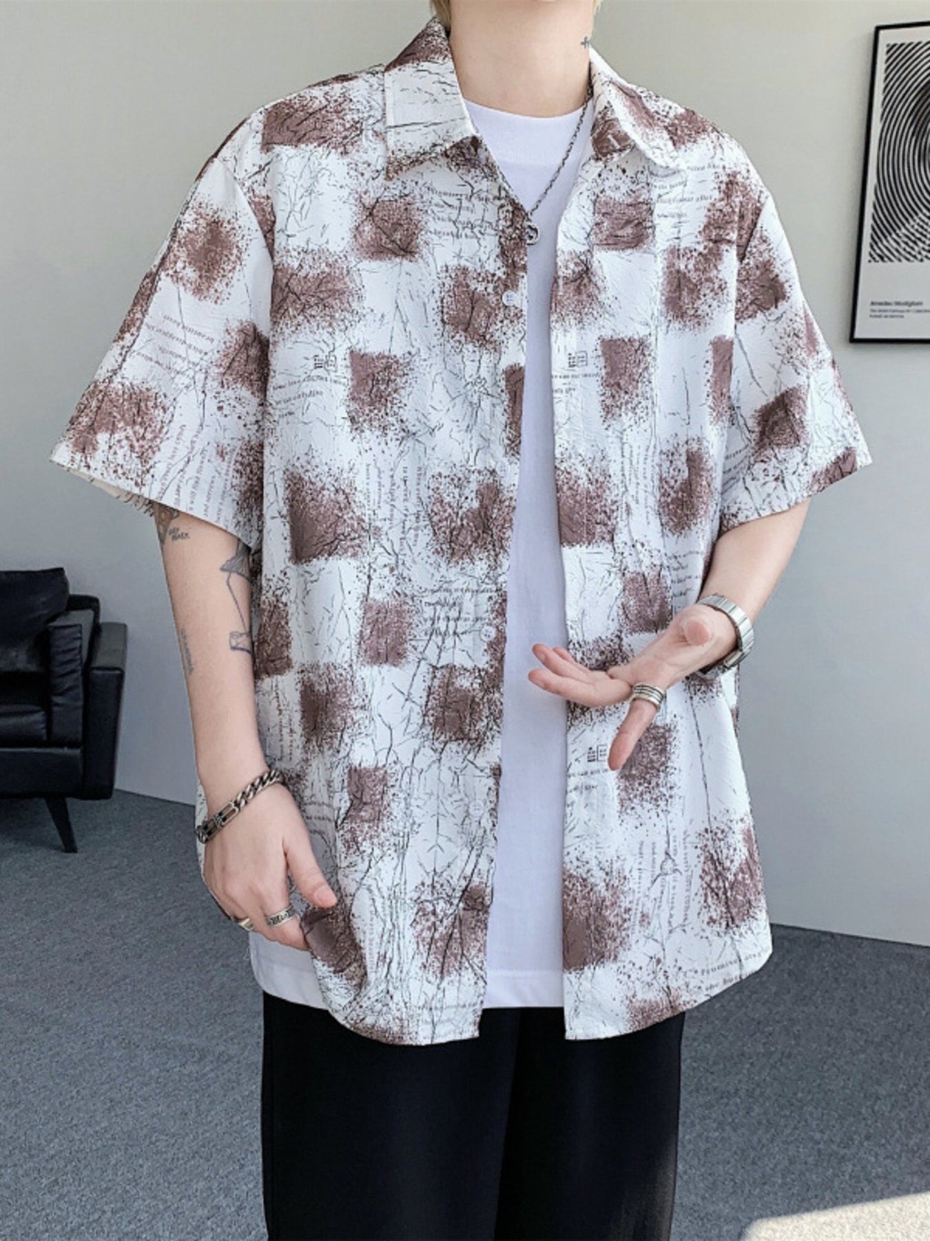 Men's Plus Size Abstract Pattern Short Sleeve Shirt
