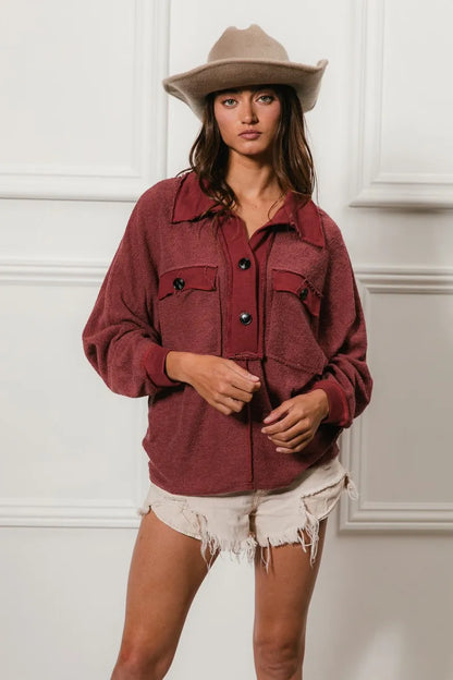 Cp French Terry Cut Edge Detail Collared Top