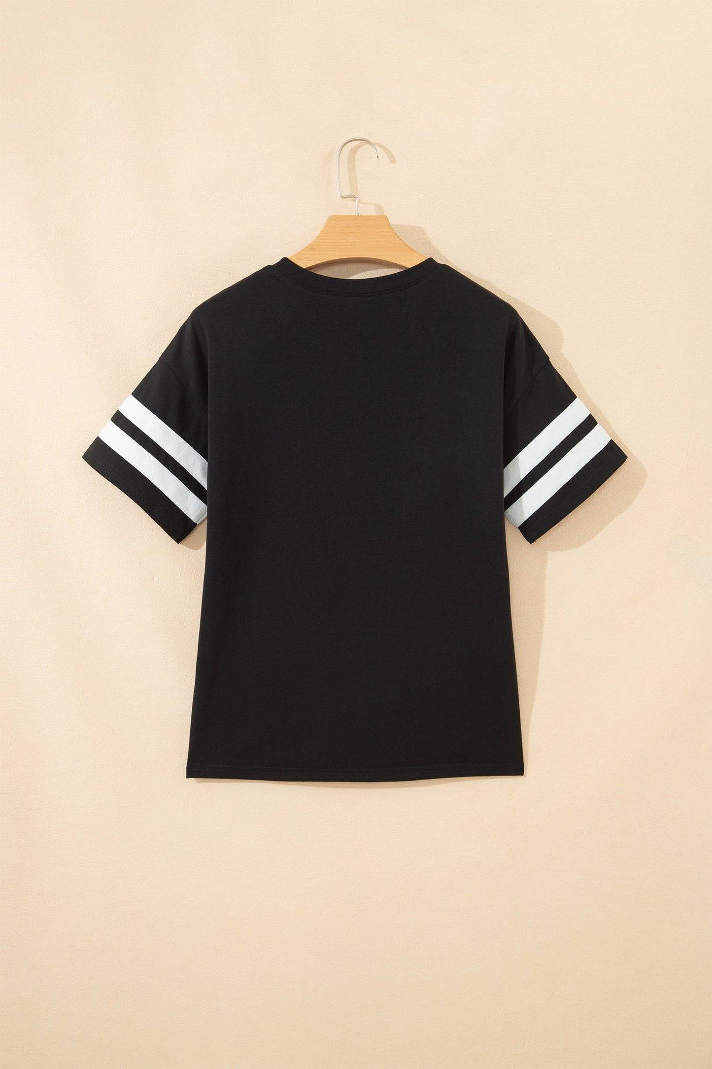 Black Varsity Striped Short Sleeve Crew Neck T Shirt