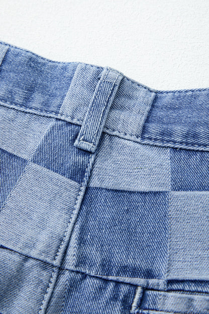 Dark Grey Checkered Light Washed Wide Leg Jeans