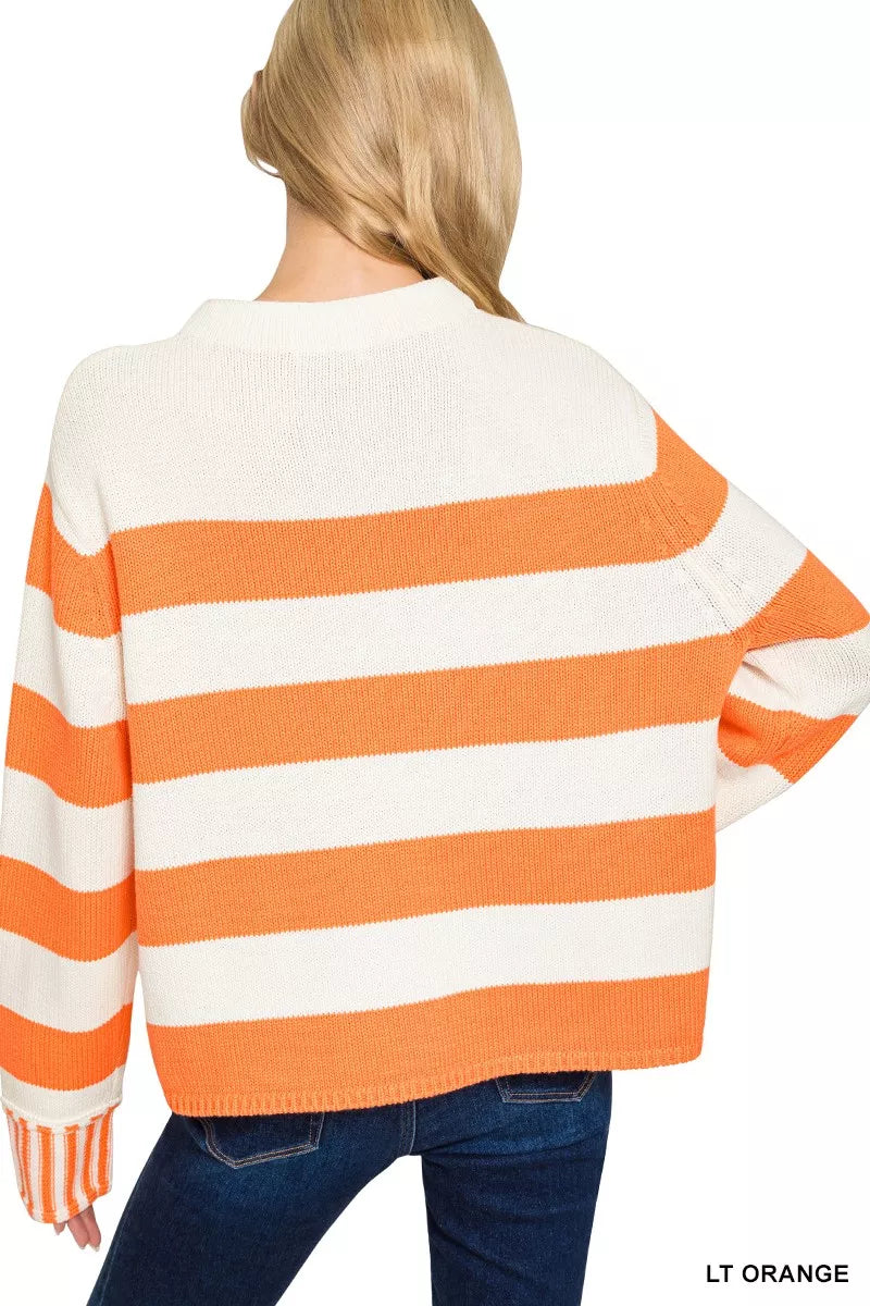 Ribbed Striped Mock Neck Sweater