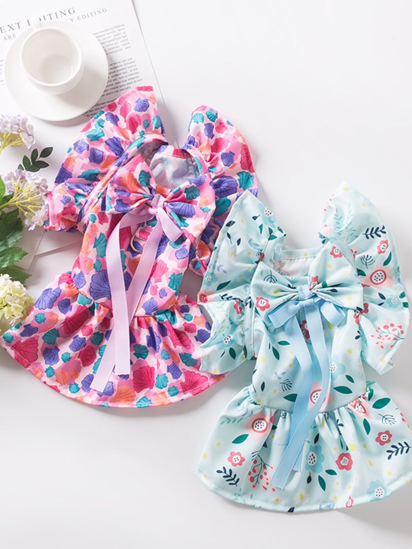 Floral Print Bow Decor Pet Dress - Loving It Shop