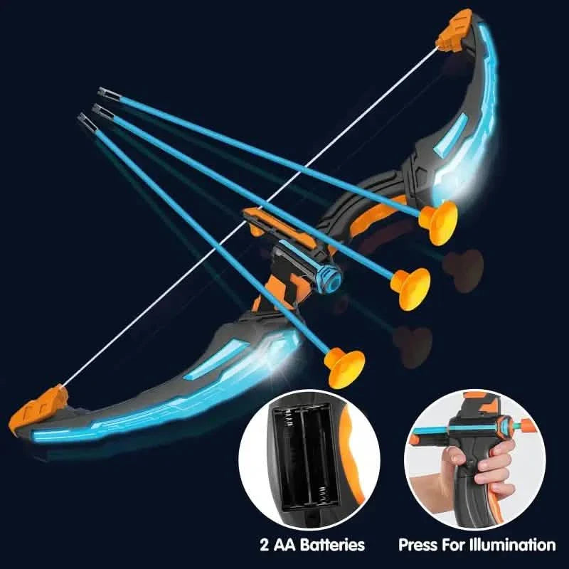 LED Bow &amp; Arrow Toy Set for Kids Light-Up Archery Play Kit with Suction Cup Arrows (Blue/Green)