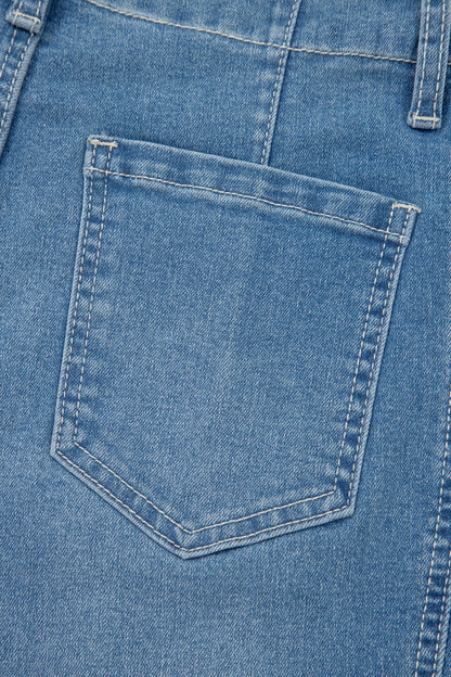 Sky Blue Medium Wash Cuffed Barrel Jeans