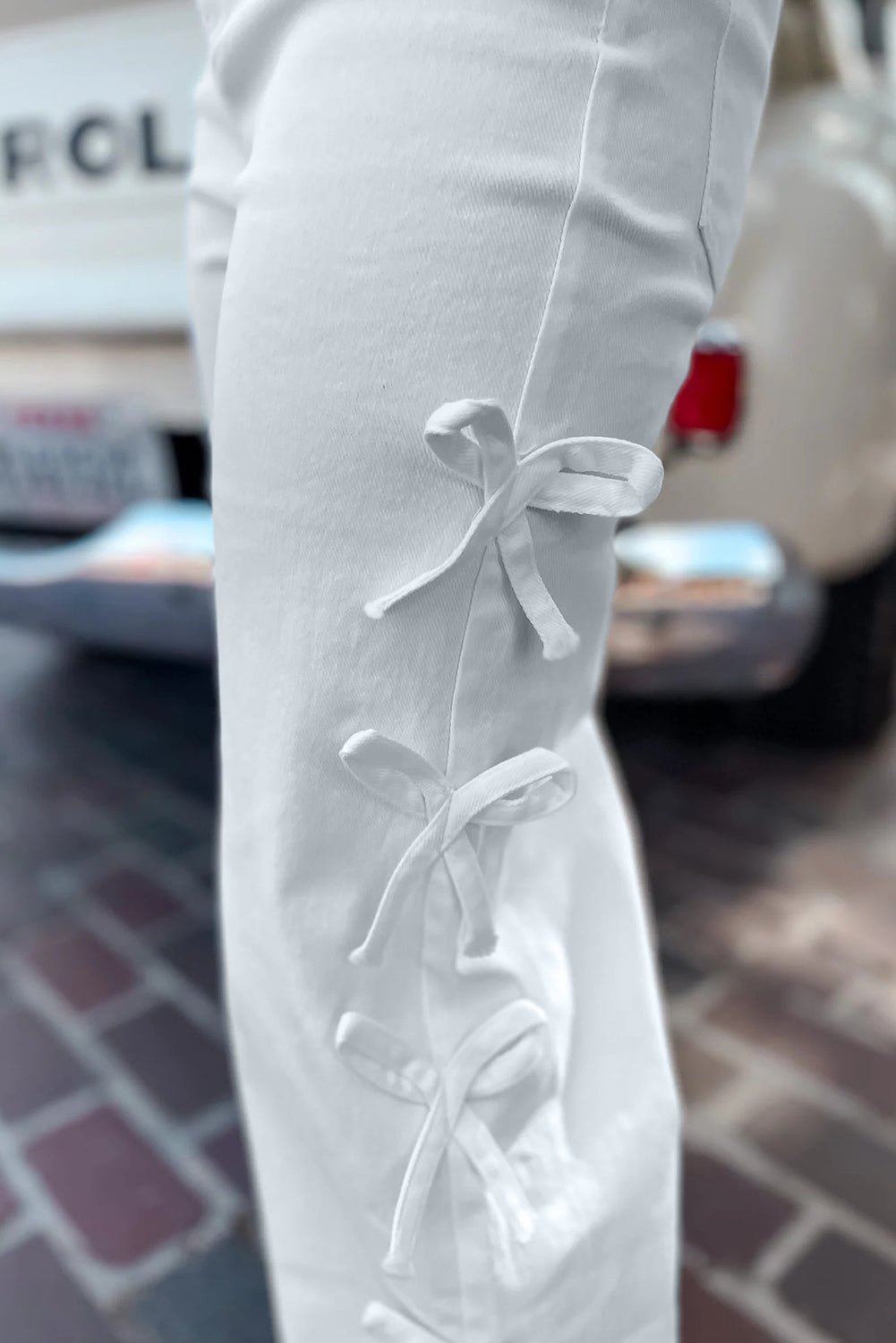 White Bow Knot Side Detail Straight Leg Loose Jeans - Loving It Shop