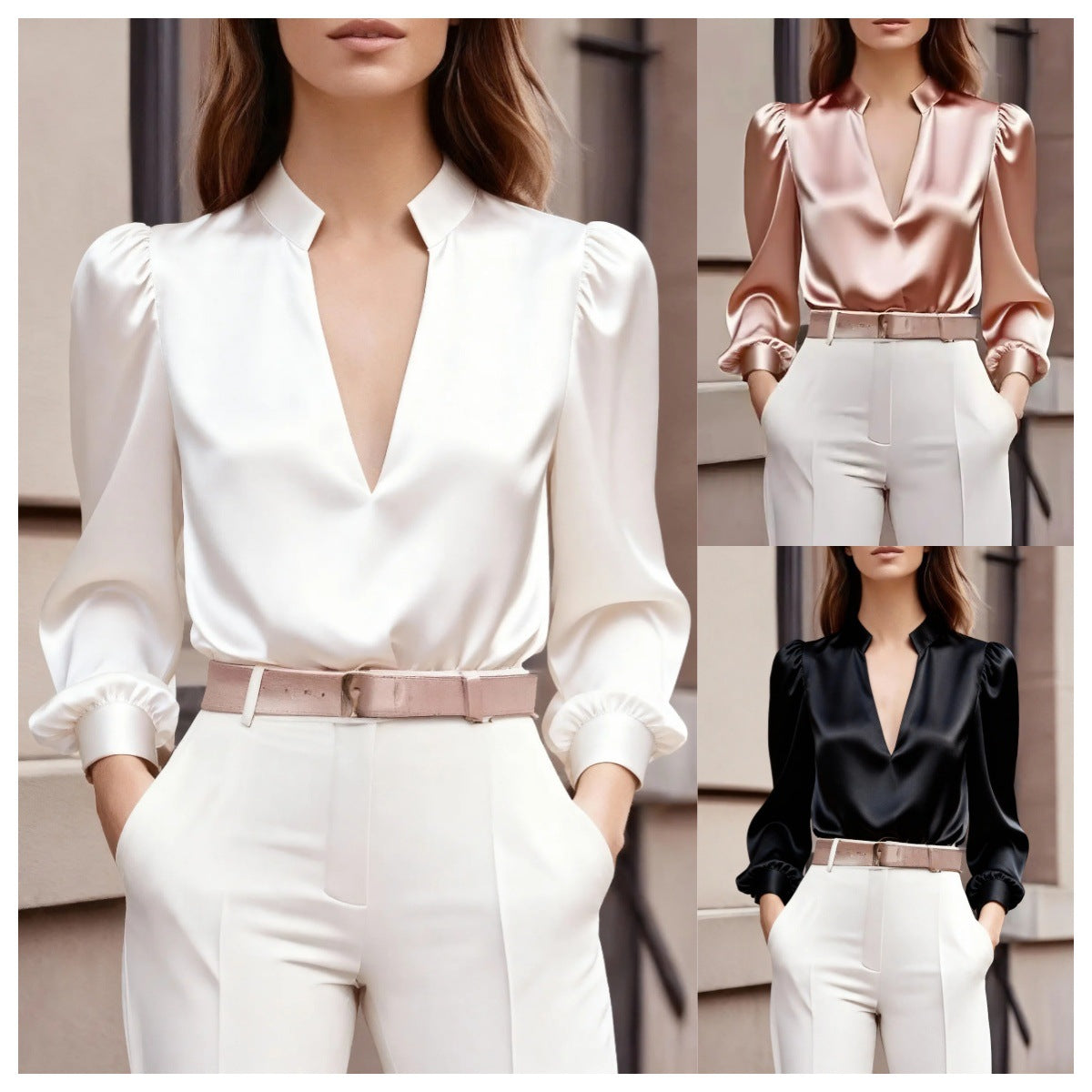 Satin Long Sleeve Slim-fit Professional Style Design Women&