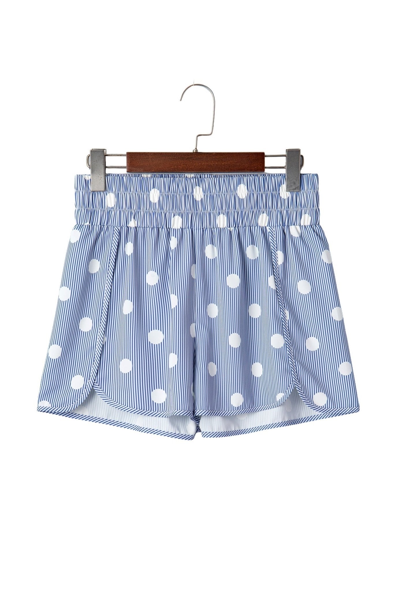 Sky Blue Polka Dot Print Shirred High Waist Casual Shorts - Loving It Shop