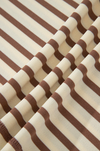 Brown Stripe Half Buttons Top and Shorts Set