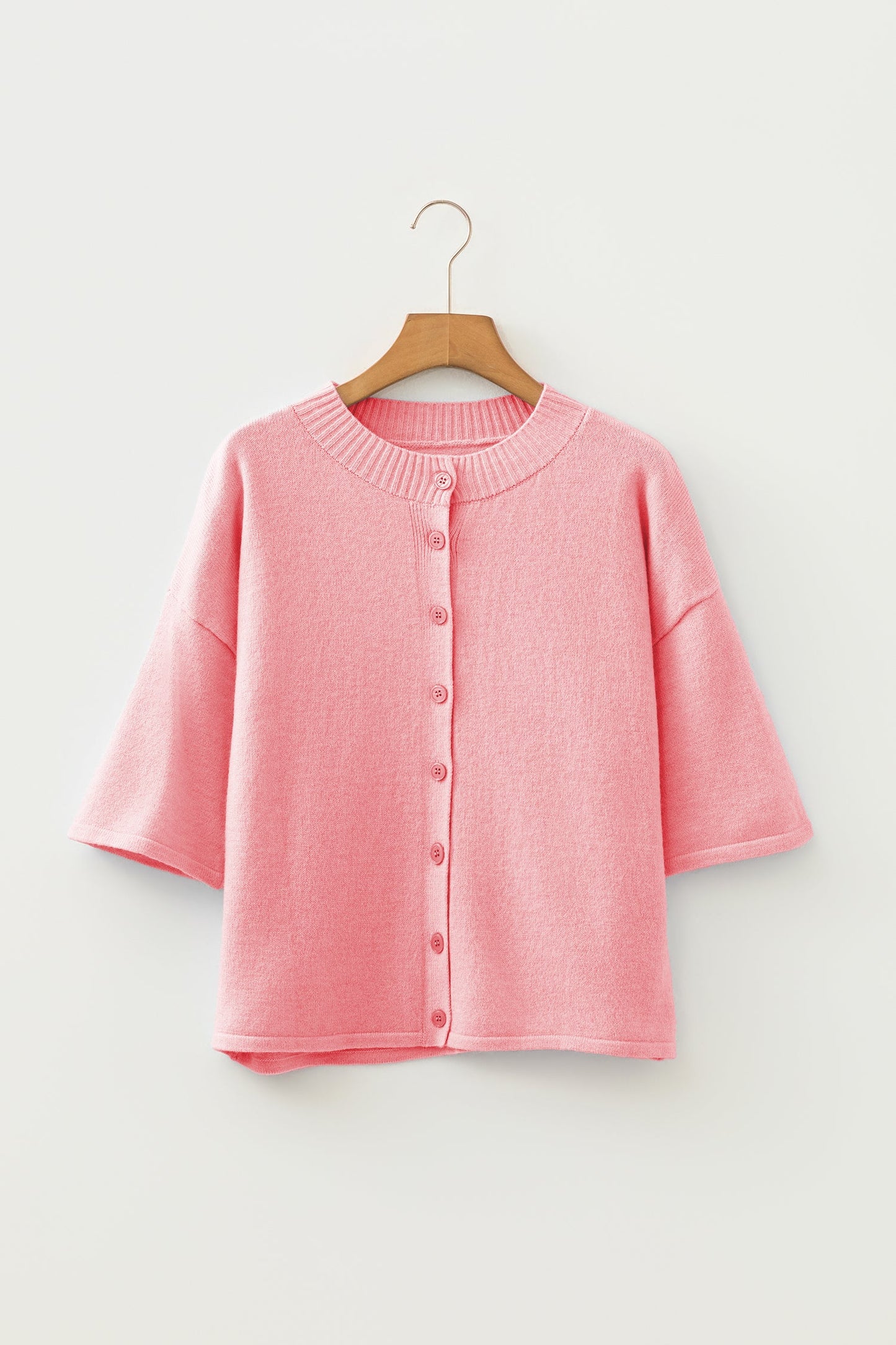 Peach Blossom 3/4 Sleeve Boxy Knit Button Down Sweater Cardigan