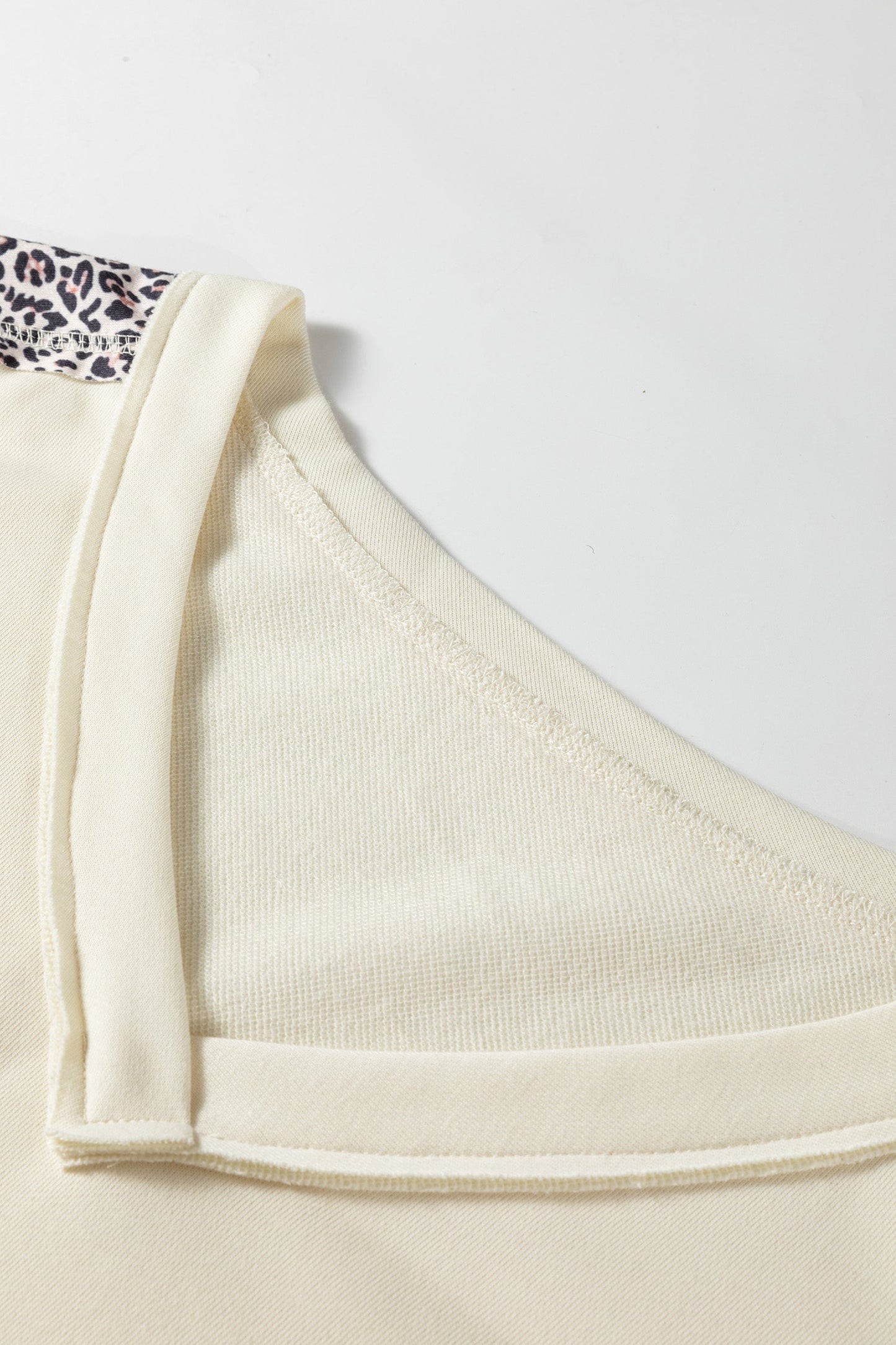 Apricot V Neck Exposed Seam Leopard Color Block Patchwork Half Sleeve Top