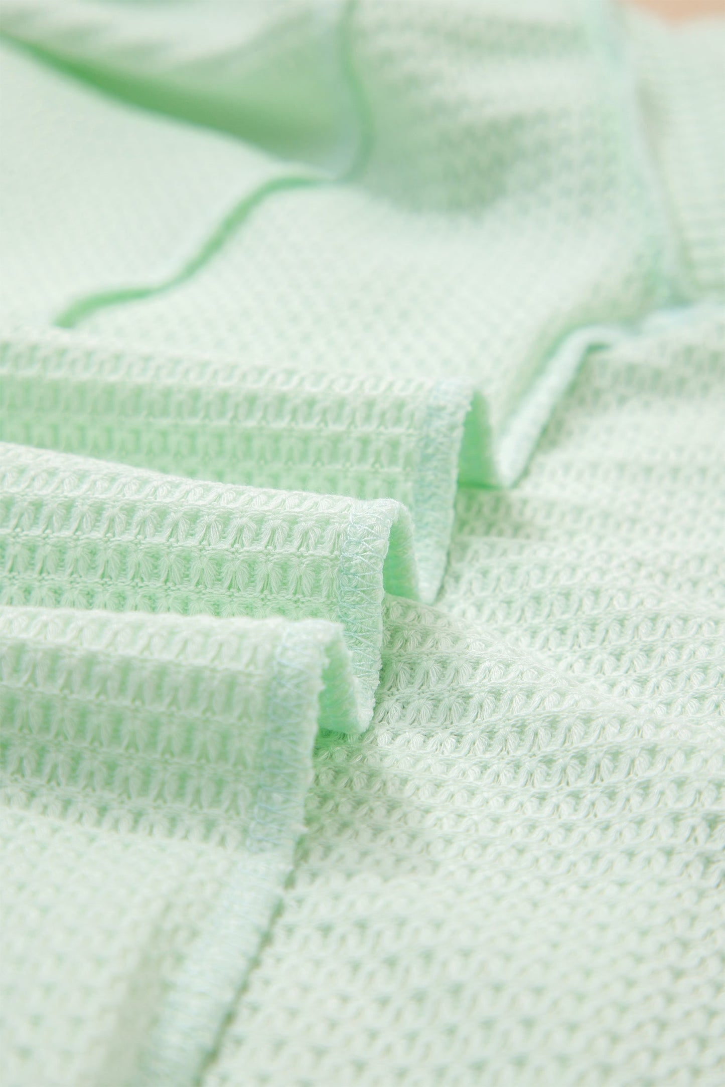 Clearly Aqua Waffle V Neck Short Sleeve Knit Top