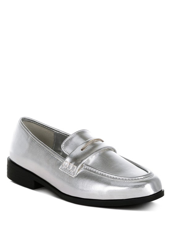 Rugle Metallic Faux Leather Flat Loafers - Loving It Shop