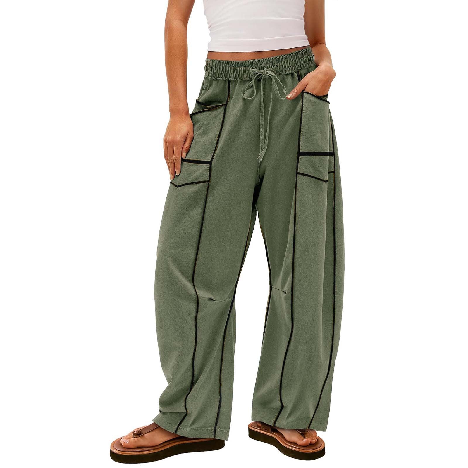 Y2K Black Striped Wide-leg Pants With Pockets Fashion Loose Drawstring Trousers Sports Sweatpants Women&