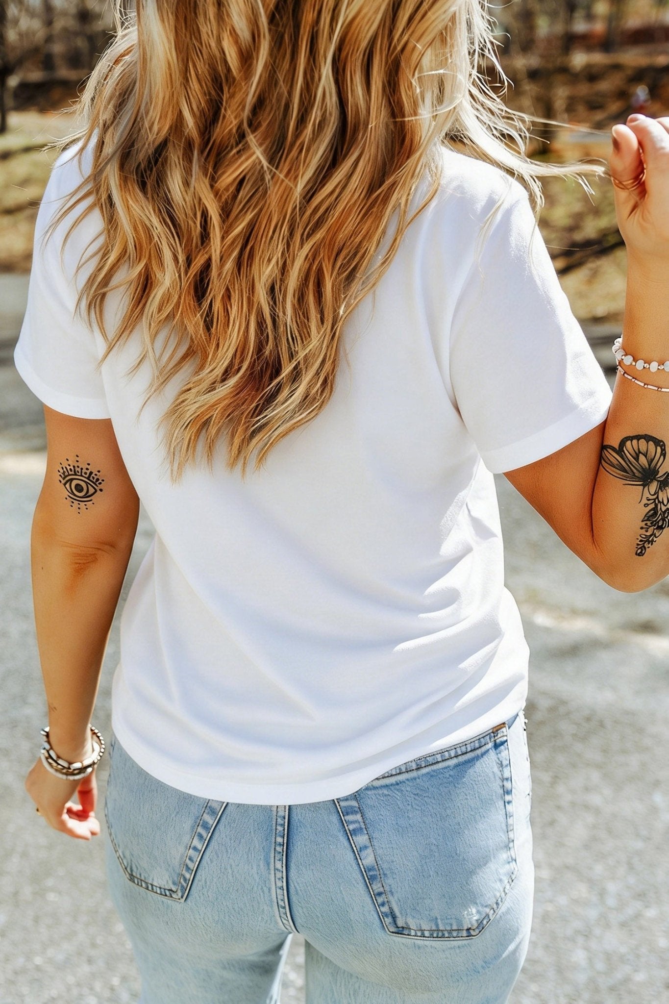 White She Loves Jesus and America Flag Graphic Tee - Loving It Shop
