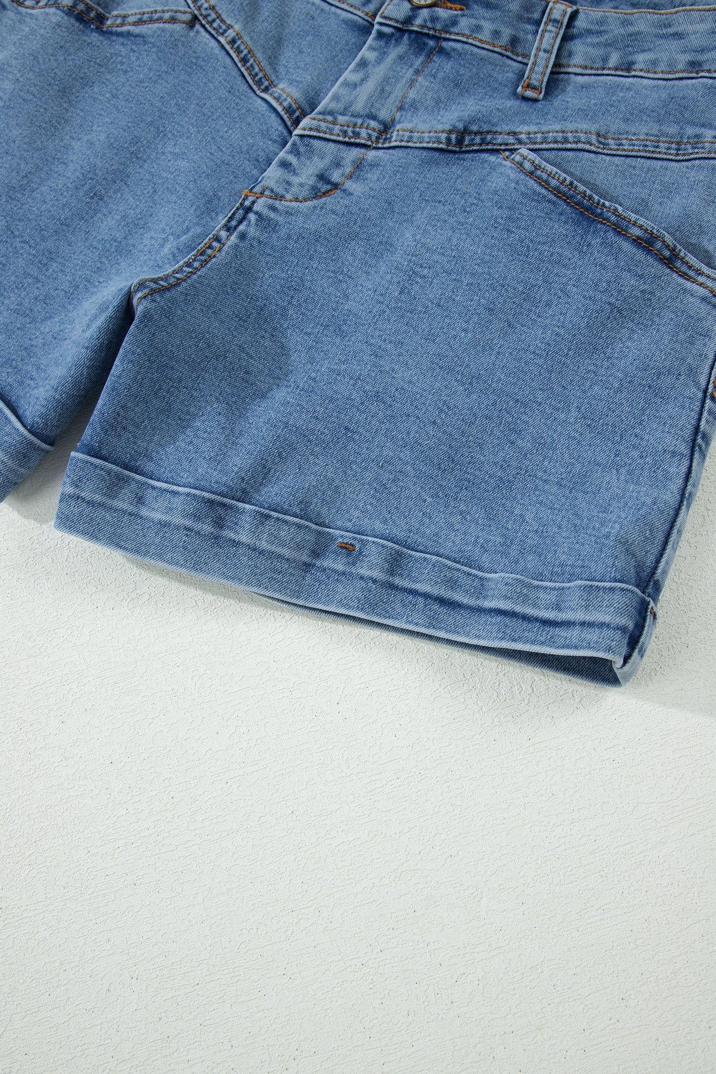 Ivy Seam Detail Pocketed Cuffed Hem Denim Shorts