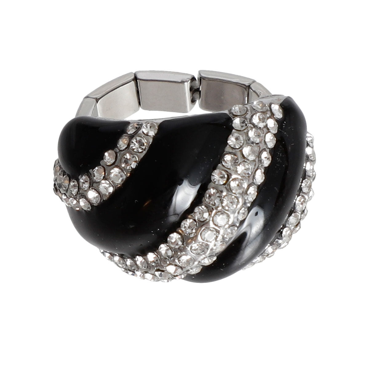 Statement Dome Cocktail Ring in Black and Silver, Stylish Fashion Jewelry