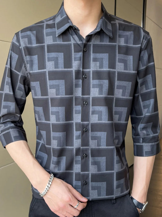 Men's Plus Size Geometric Pattern Button Up Casual Shirt - Loving It Shop