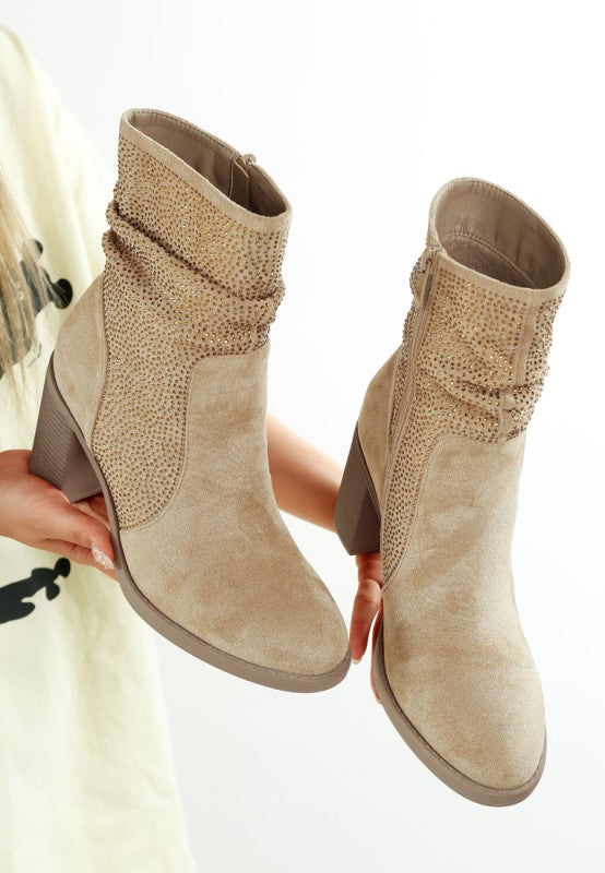 Chinar Rhinestone Studded Slouchy Ankle Boots