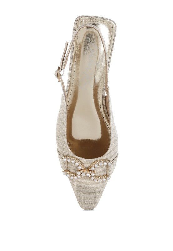 Crina Pearl-Detailed Horsebit Woven Flats