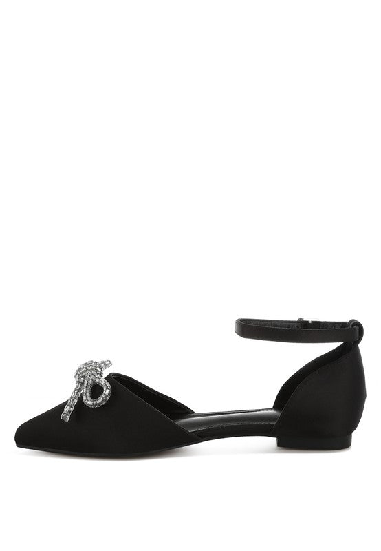 Simina Rhinestone Detail Bow Flat Sandals
