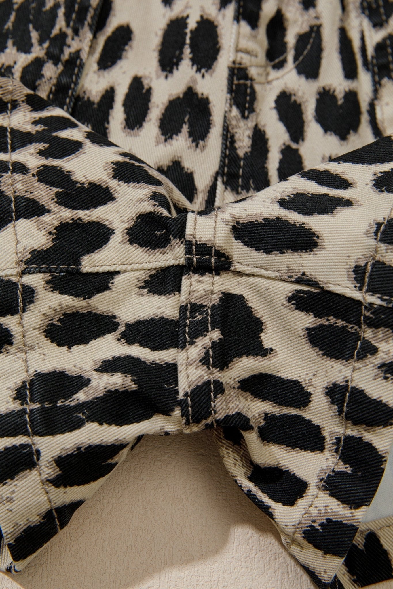 Brown Retro Leopard Print Lace - up Elastic Waistband Mid Rise Denim Shorts - Loving It Shop