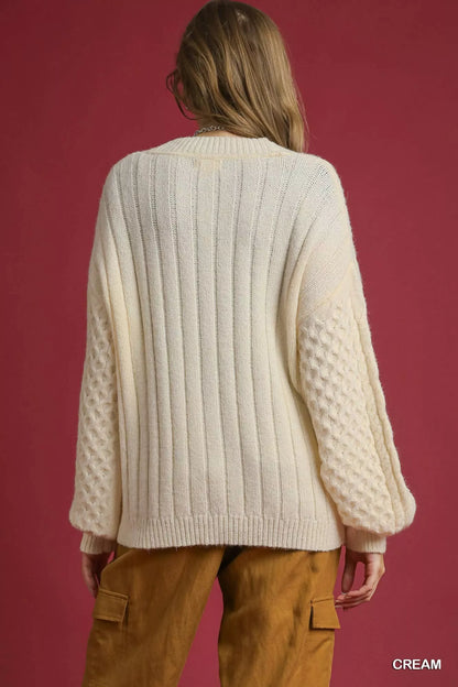Cable Knit Pearl Button Cardigan