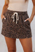 Brown Leopard Print Elastic Waistband Drawstring Denim Skort - Loving It Shop