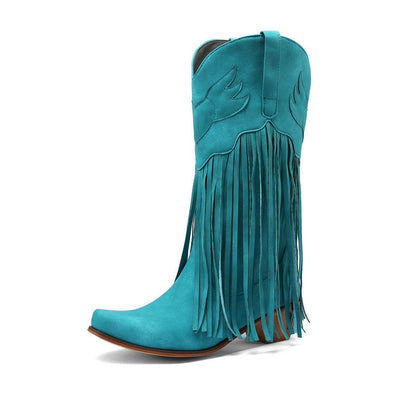 Womens Retro Mid-Calf Chunky Heel Round-Toe Boots