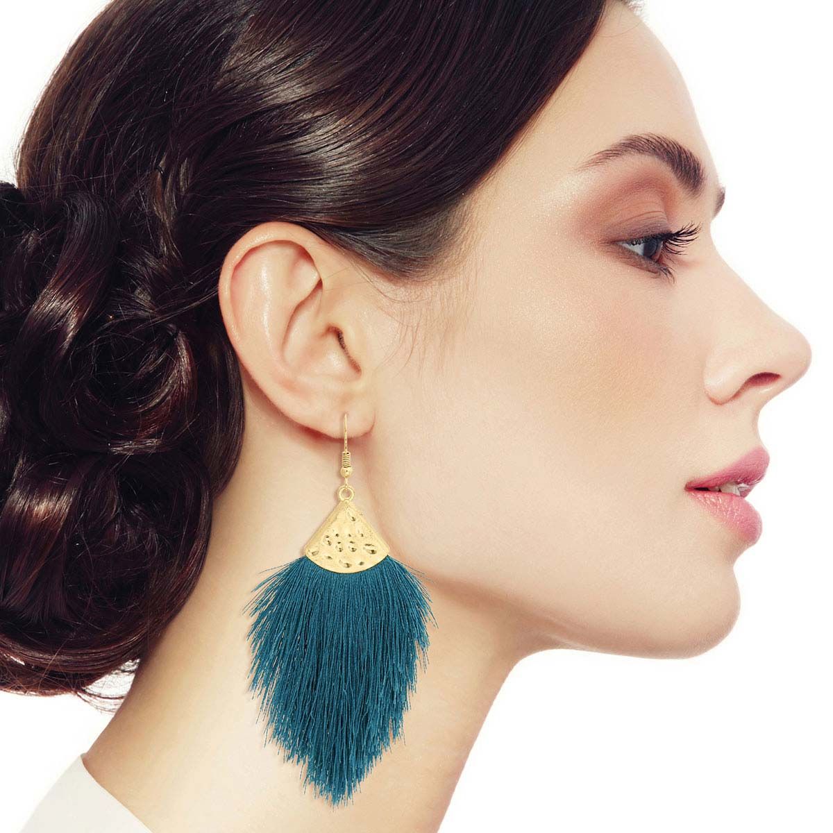 Silk Tassel Fish Hook Earrings Teal Stylish Statement Jewelry