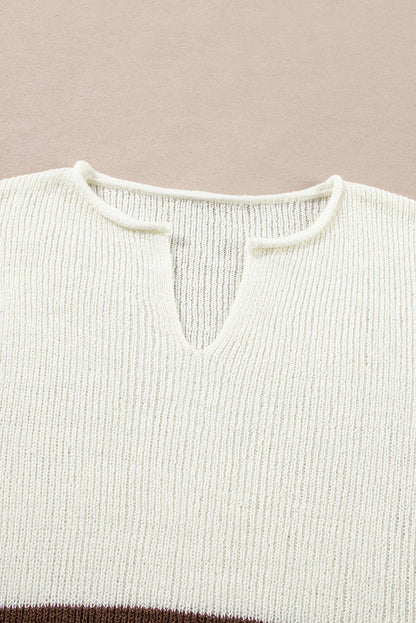 Brown Stripe Cropped Drop Sleeve Sweater