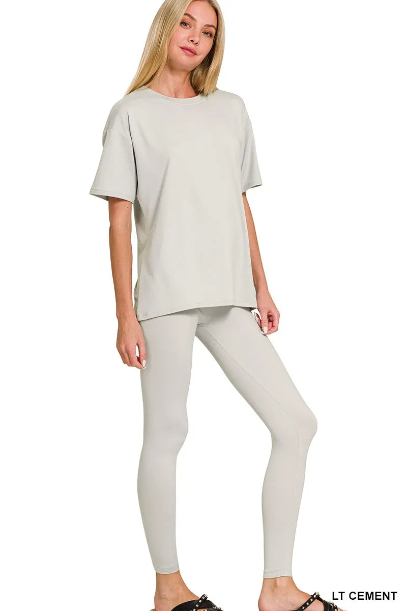 Brushed Dty Microfiber Short Sleeve Top and Pants Loungewear Set