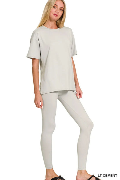 Brushed Dty Microfiber Short Sleeve Top and Pants Loungewear Set