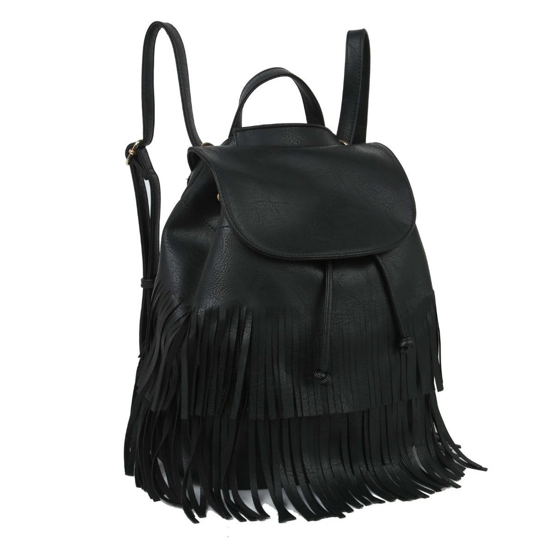 Convertible Black Double Fringe Backpack Stylish Fashion Accessory