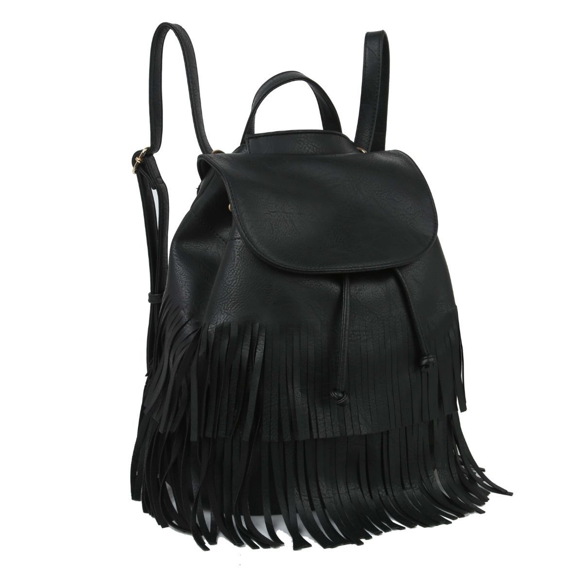 Convertible Black Double Fringe Backpack Stylish Fashion Accessory