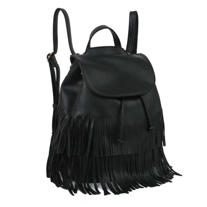 Convertible Black Double Fringe Backpack Stylish Fashion Accessory