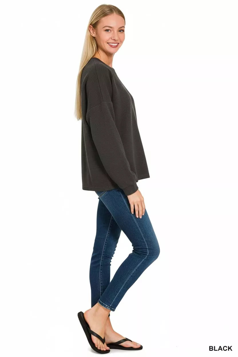 Double Knit Round Neck Long Sleeve Top