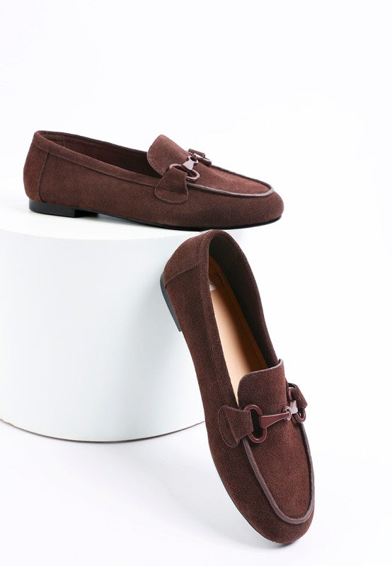 Awen Monochromatic Horsebit Real Suede Loafers
