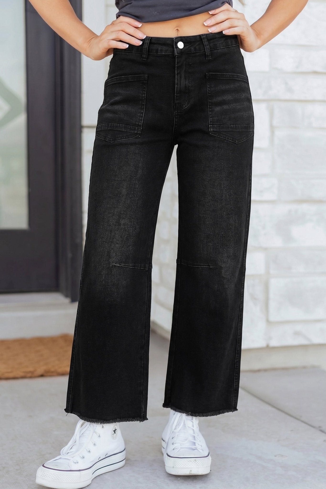 Black Frayed Cropped Straight Jeans - Loving It Shop