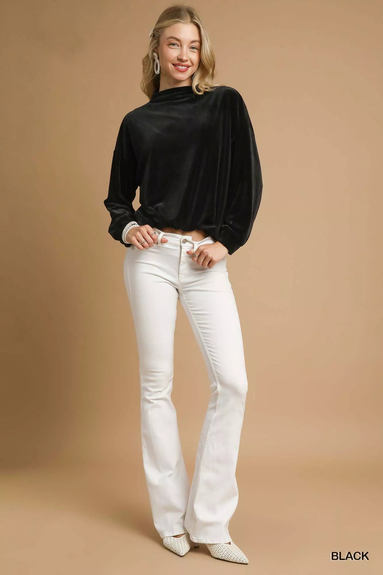 Ribbed Drawstring Hem Knit Top