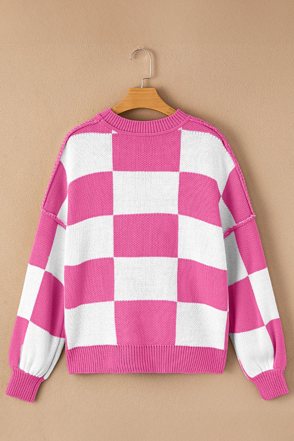 Rose Checkered Bishop Sleeve Sweater - Loving It Shop