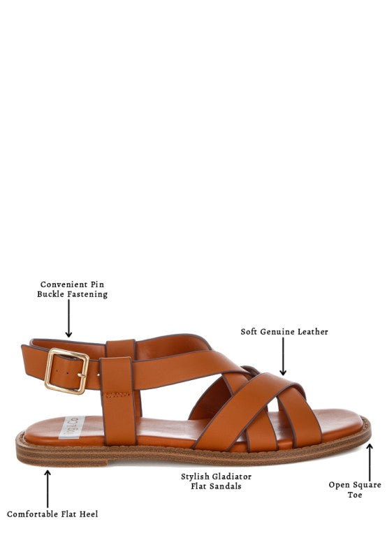 Kapaka Real Leather Flat Gladiator Sandals