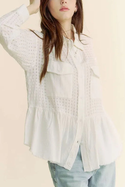 Davi &amp; Dani Garment Washed Jacquard Button Front Shirt